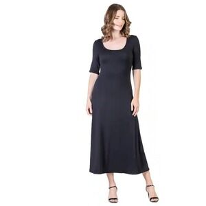 24seven Whimsgoth Midi Flare Dress Black 2X Career Wedding Guest Strech Witchy